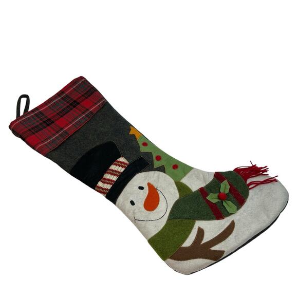 Christmas Stocking Lot Of 2 Santa Claus Snowman Frosty Plaid Large 23” Patchwork - Picture 3 of 16